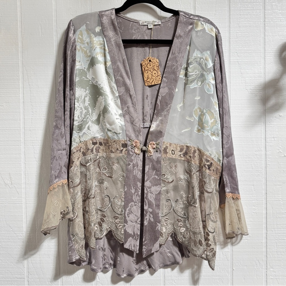 Floral Lace Women's Jacket in Gray and Cream
